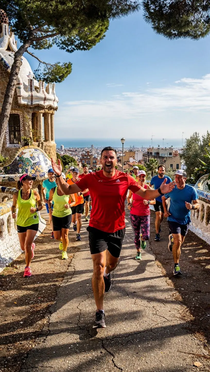 Entrenamiento de fuerza en grupo, con personas levantando pesas y sonriendo, mostrando energía y motivación.
